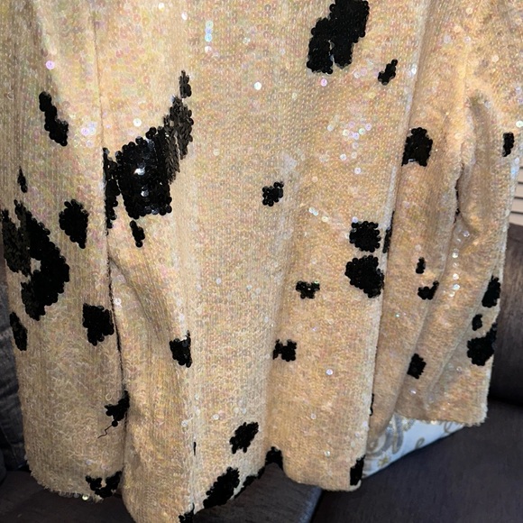 Vintage Nolan Miller Sequin Dalmatian White Black Print Blazer Jacket Size 12 - Picture 5 of 5